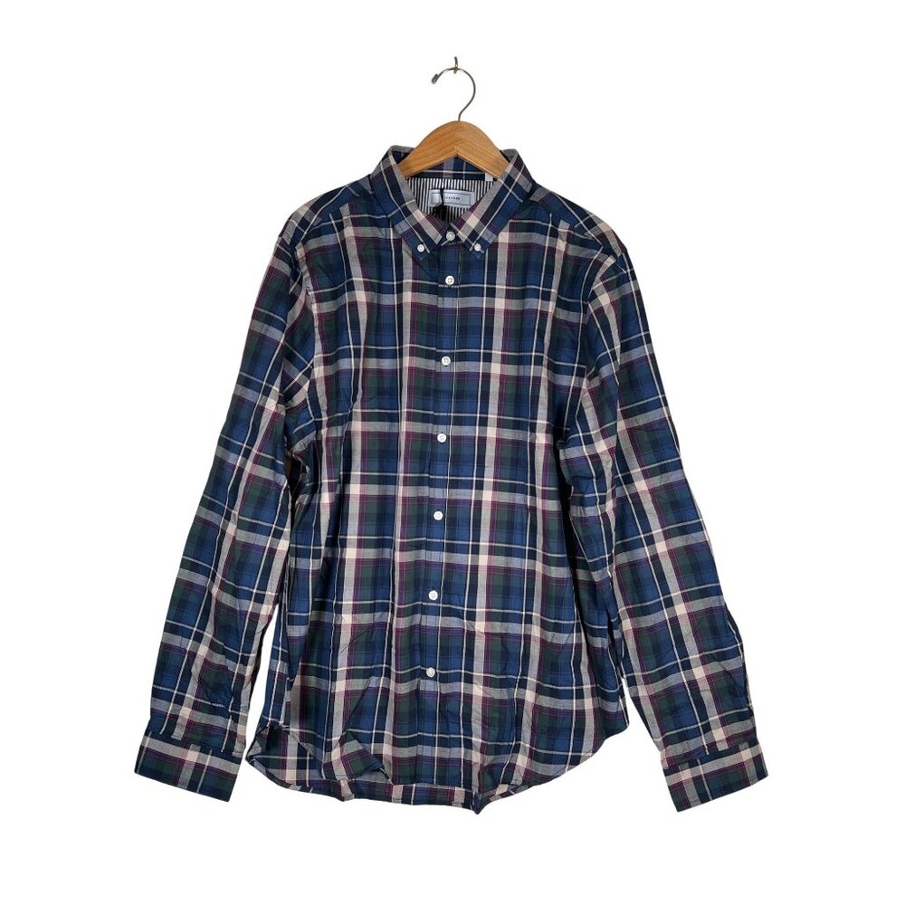 NWT FIVE FOUR Men Size 2XL Woven Plaid Shirt Cotton Button Down Collar Elbow Pad